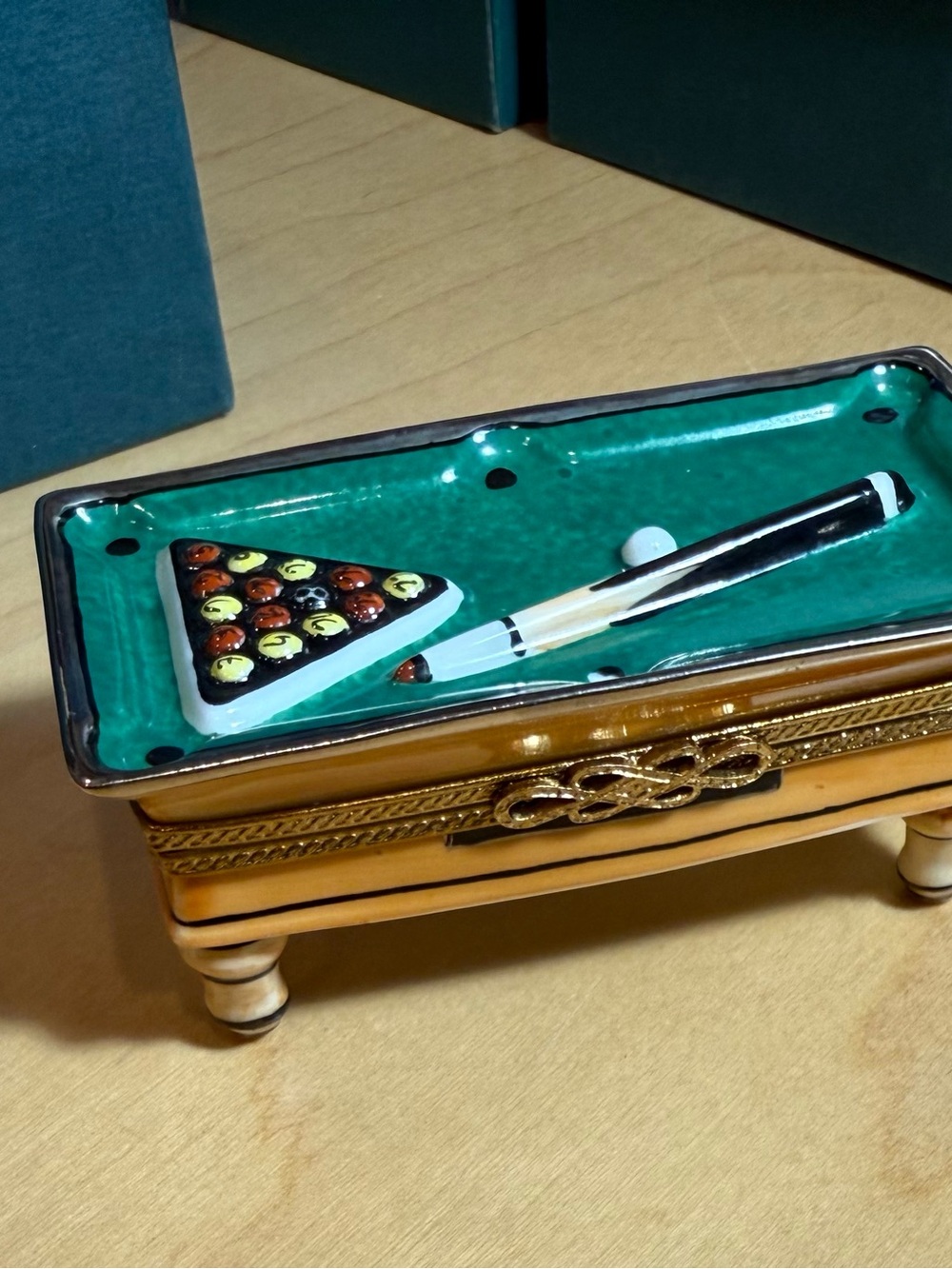 Rochard Limoges “Billiards Pool Table” Porcelain Box NIB Made on France